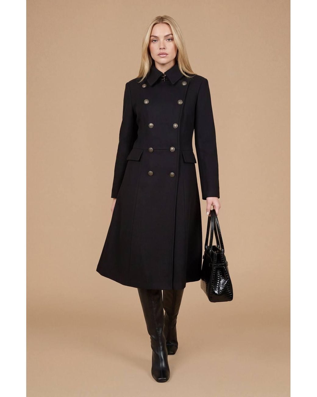 Dorothy Perkins Blue Fit & Flare Military Button Midi Coat