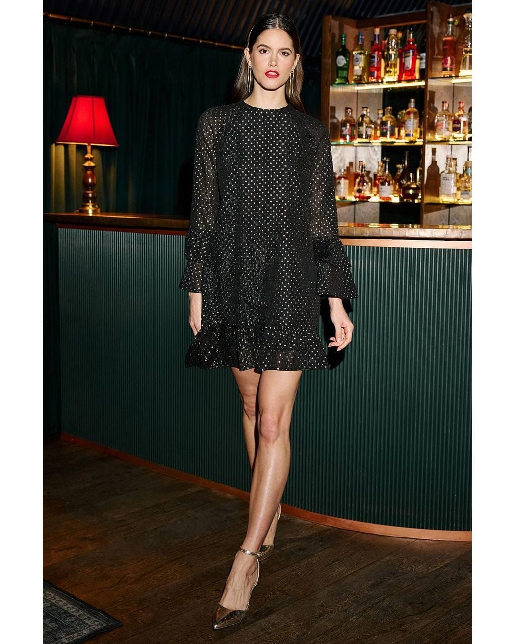 Yumi' Black Foil Print Tunic W/ Flared Sleeves Dress