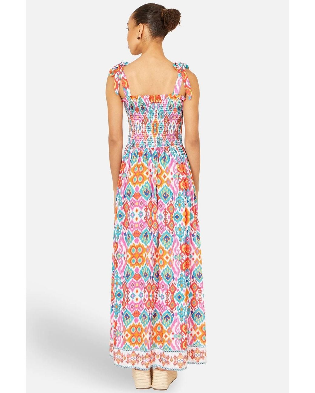 Yumi' Red Multicolour Ikat Print Maxi Viscose Sun Dress