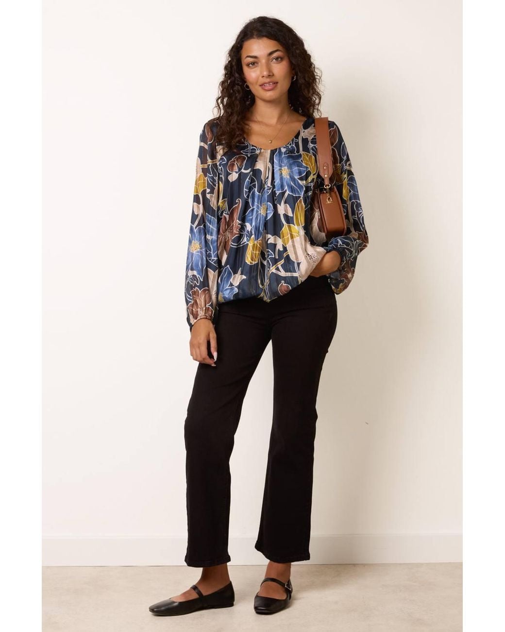 Blue Vanilla Blue Long Sleeve Round Neck Blouse