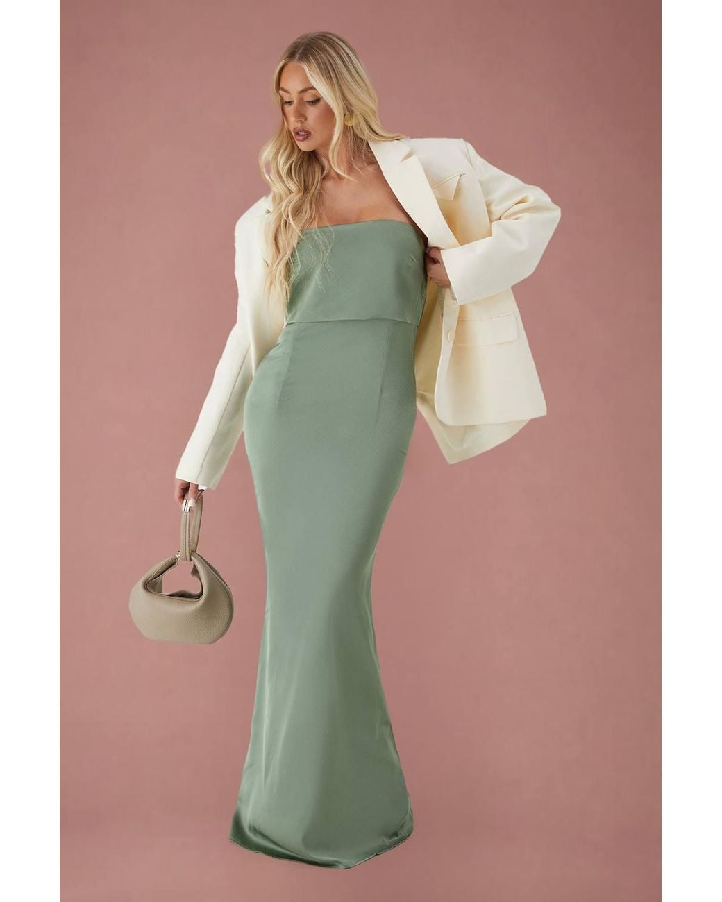 MissPap Green Premium Satin Bandeau Overlay Bridesmaid Dress