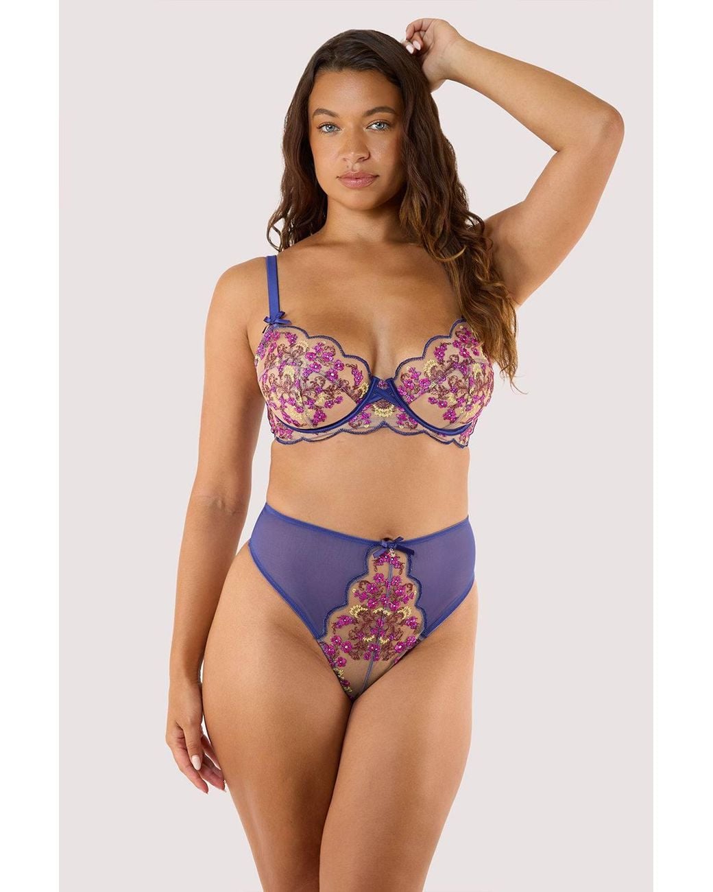 Playful Promises Blue Thea Baroque Embroidery 'High Waist Thong'
