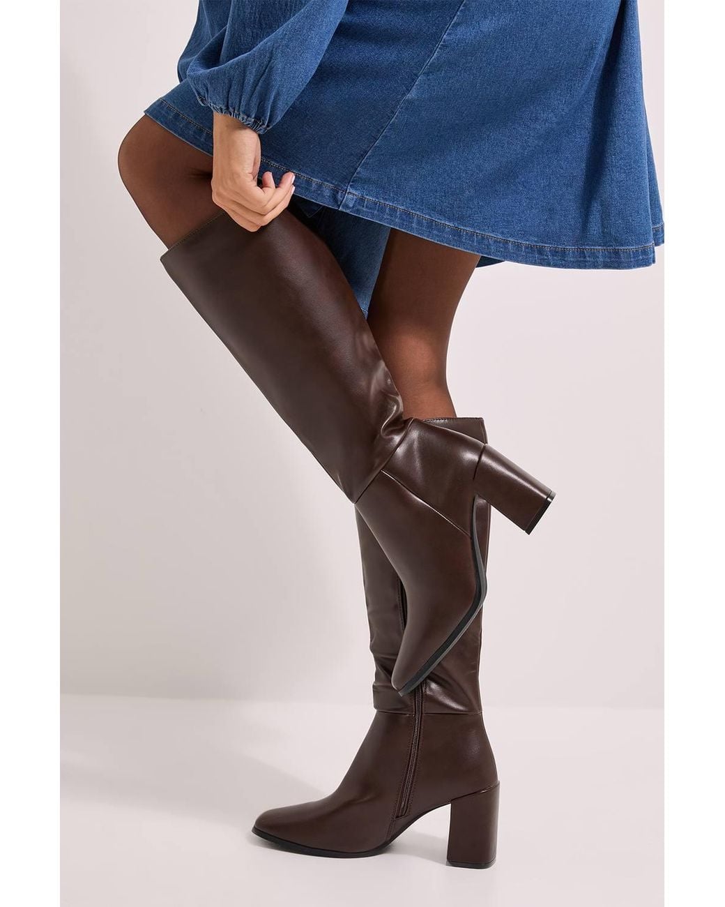 Dorothy Perkins Black Kristen Faux Leather Square Toe High Heel Knee Boots