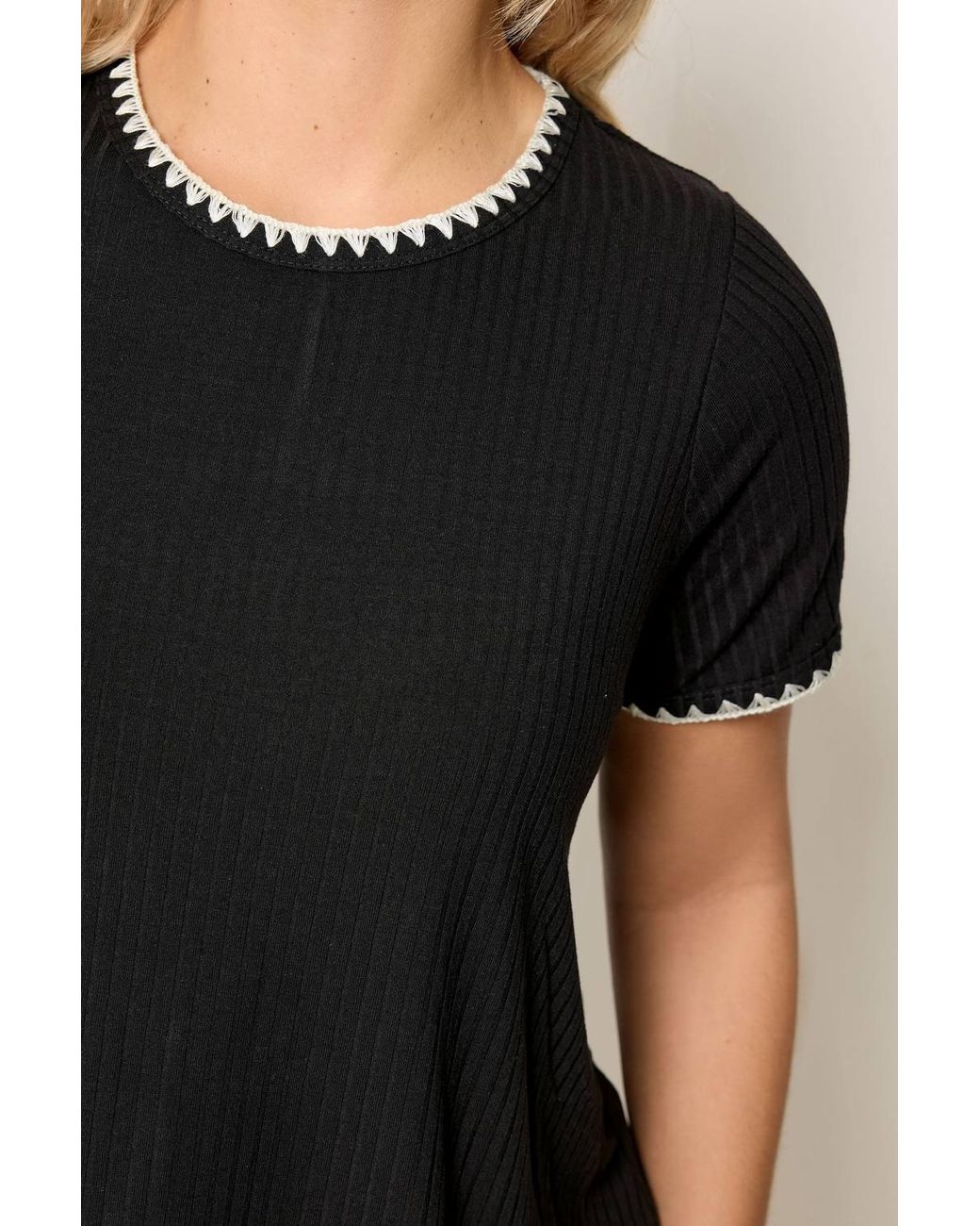 Yours Black Contrast Stitch Swing T-Shirt