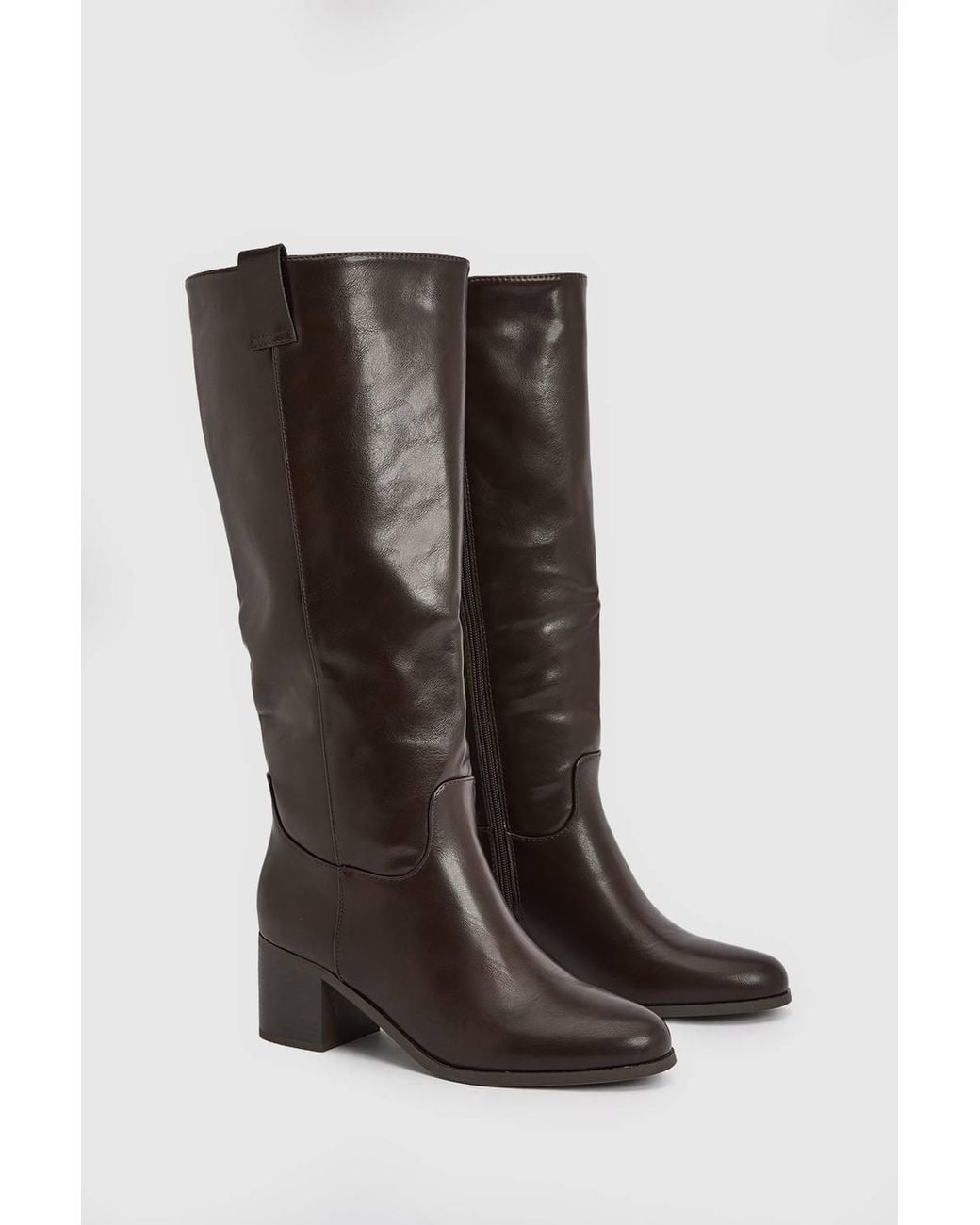 Oasis Brown Billie Faux Leather High Leg Block Heel Boots
