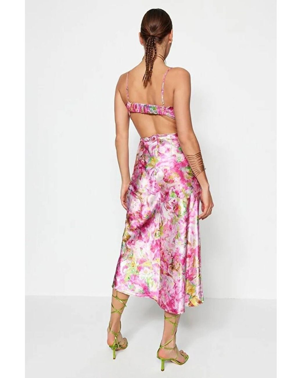 WOVCOR Brown Floral Strappy Draped Midi Occasion Dress