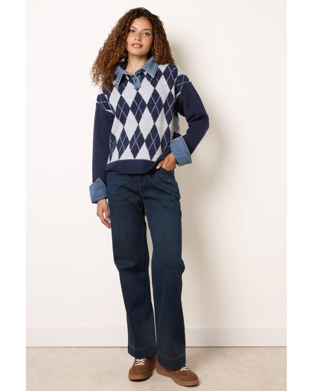 Blue Vanilla Blue Long Sleeve Collar Jumper