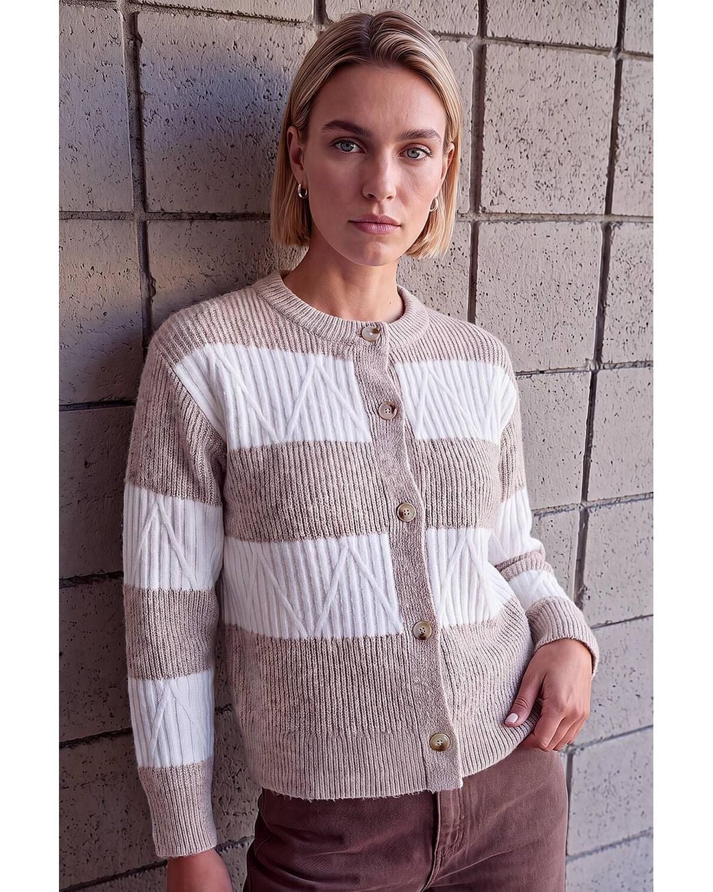Roman Purple Stripe Buttoned Knit Cardigan