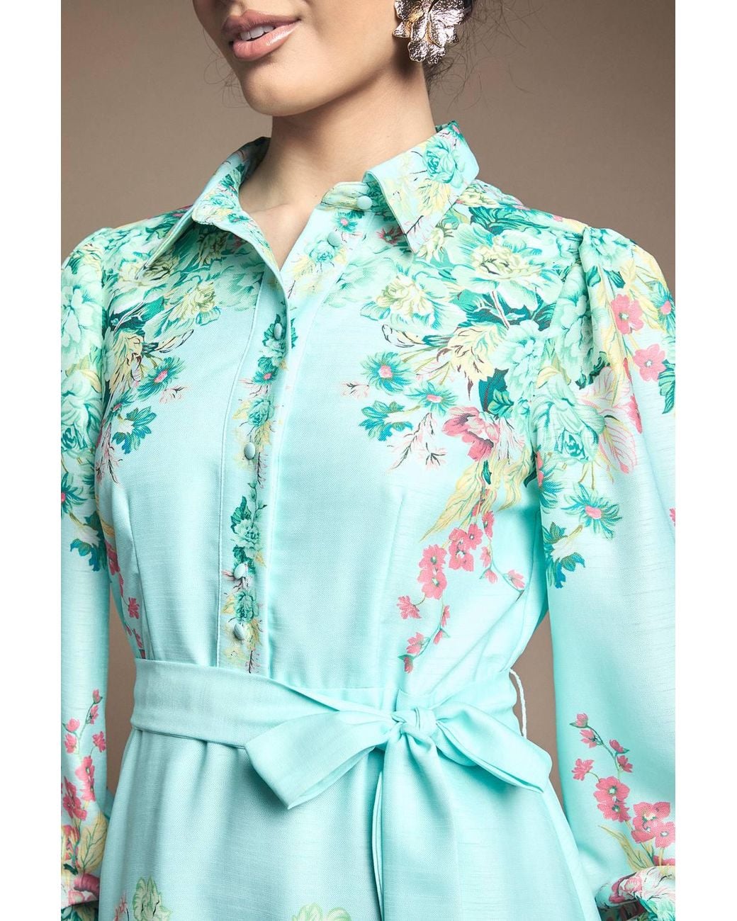 Wallis Green Summer Floral Western Shirt Dress
