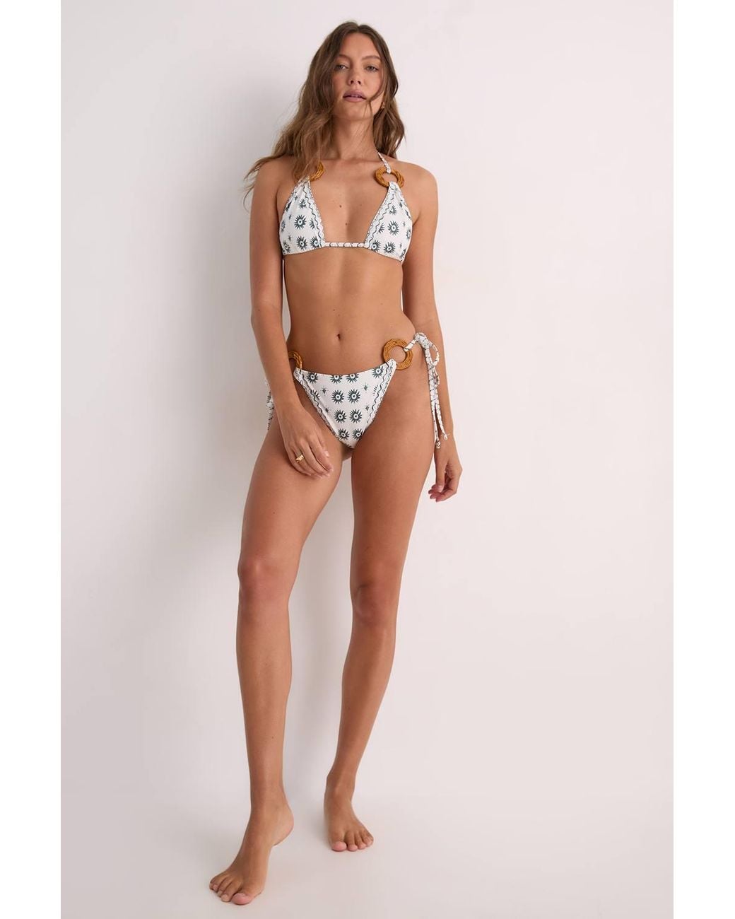 Nasty Gal Brown Sun Border Print Ring Triangle Bikini Set