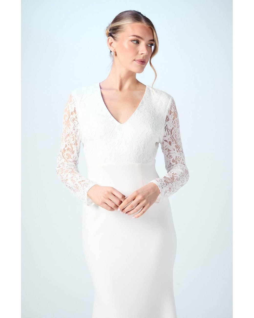 Coast White Lace V Neck Wedding Dress With Open Back