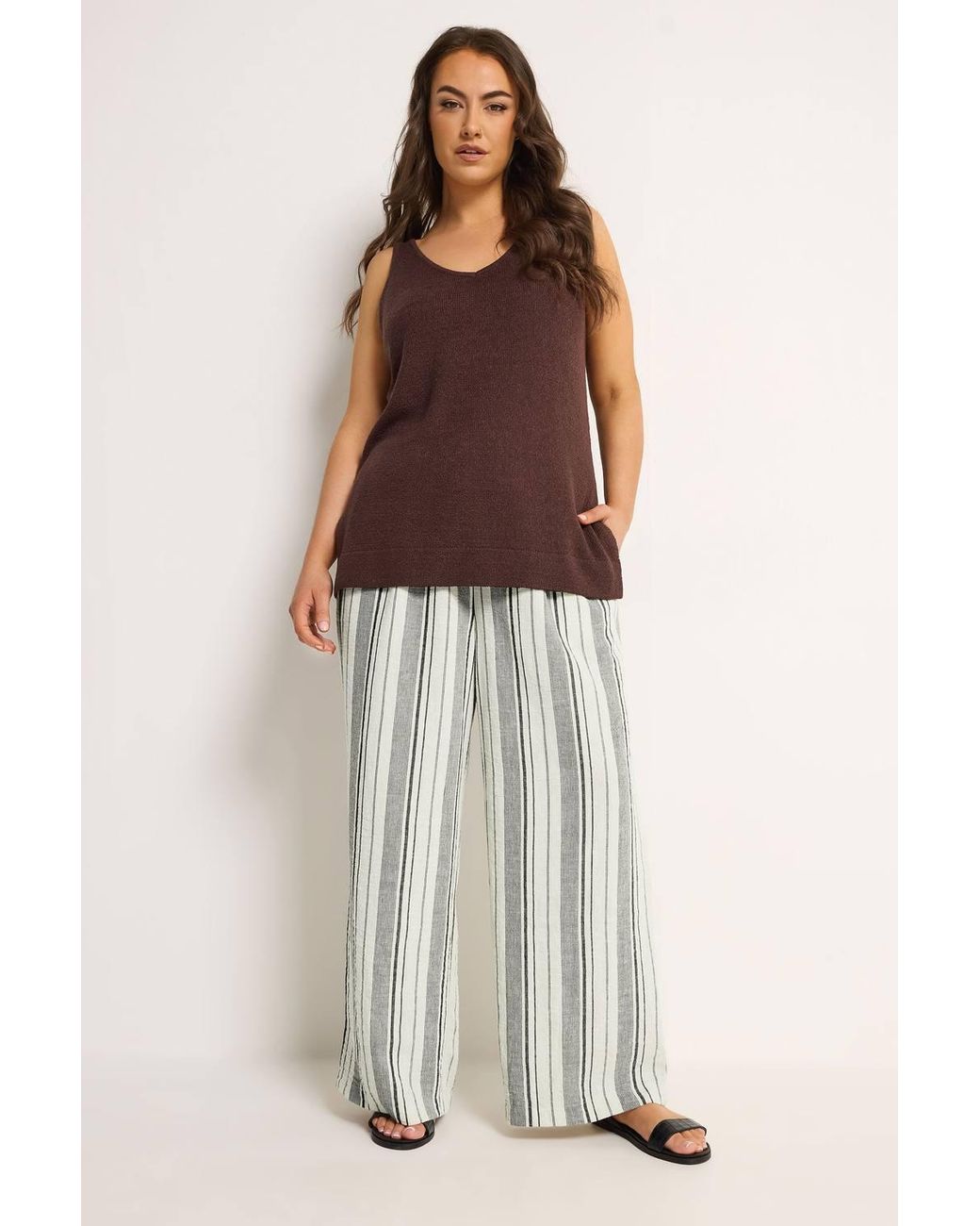 Yours Brown Stripe Linen Look Trousers