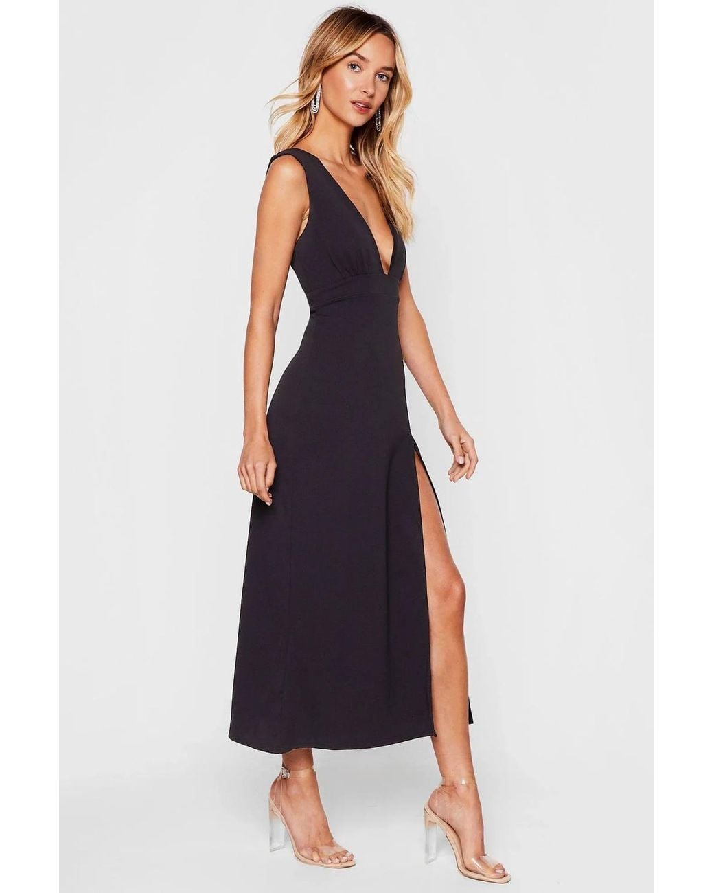 Nasty Gal Blue Plunging V-Neckline Split Midi Dress