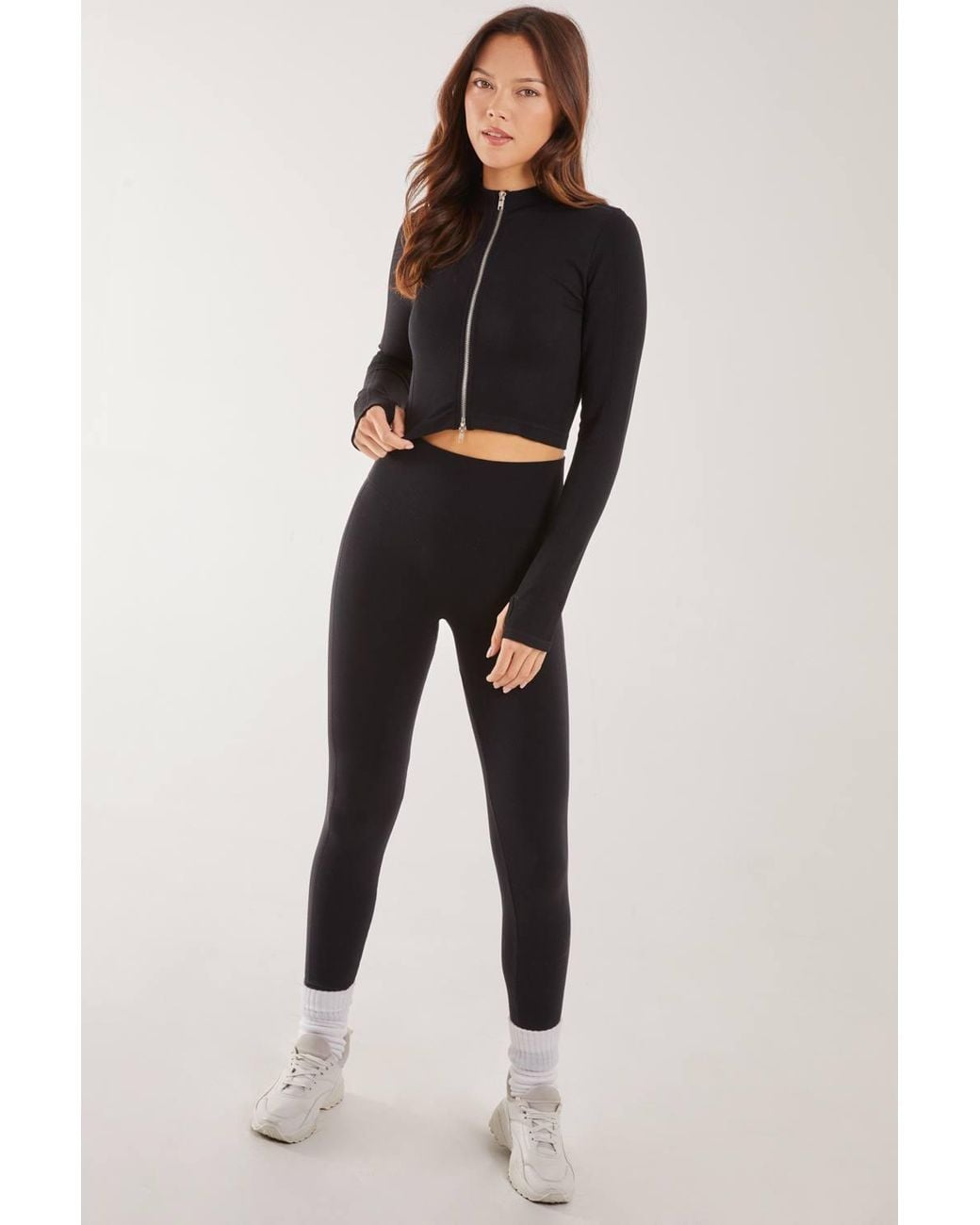 Pink Vanilla Black Active Rib Double Zip Top