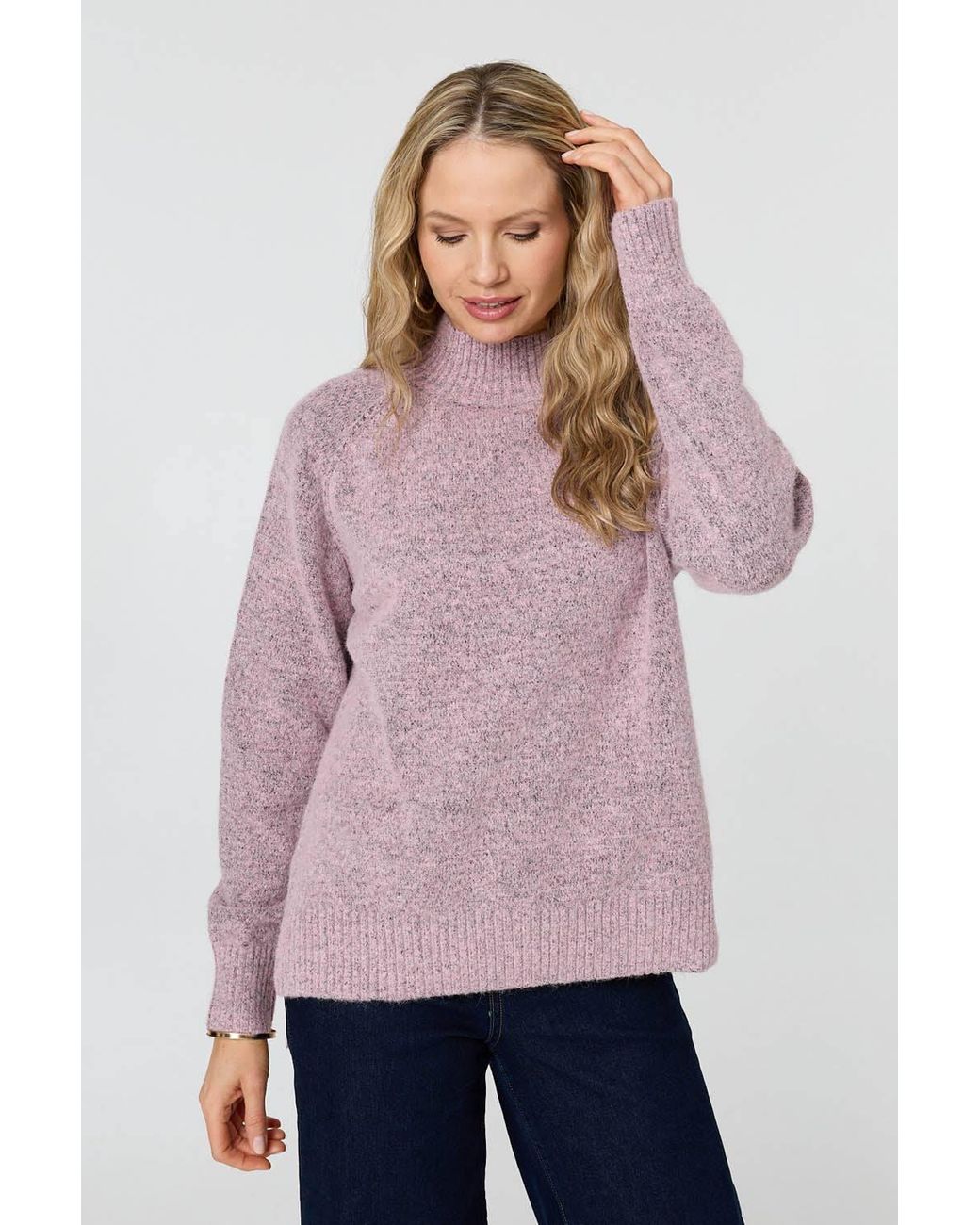 Izabel London Pink Textured High Neck Long Sleeve Jumper