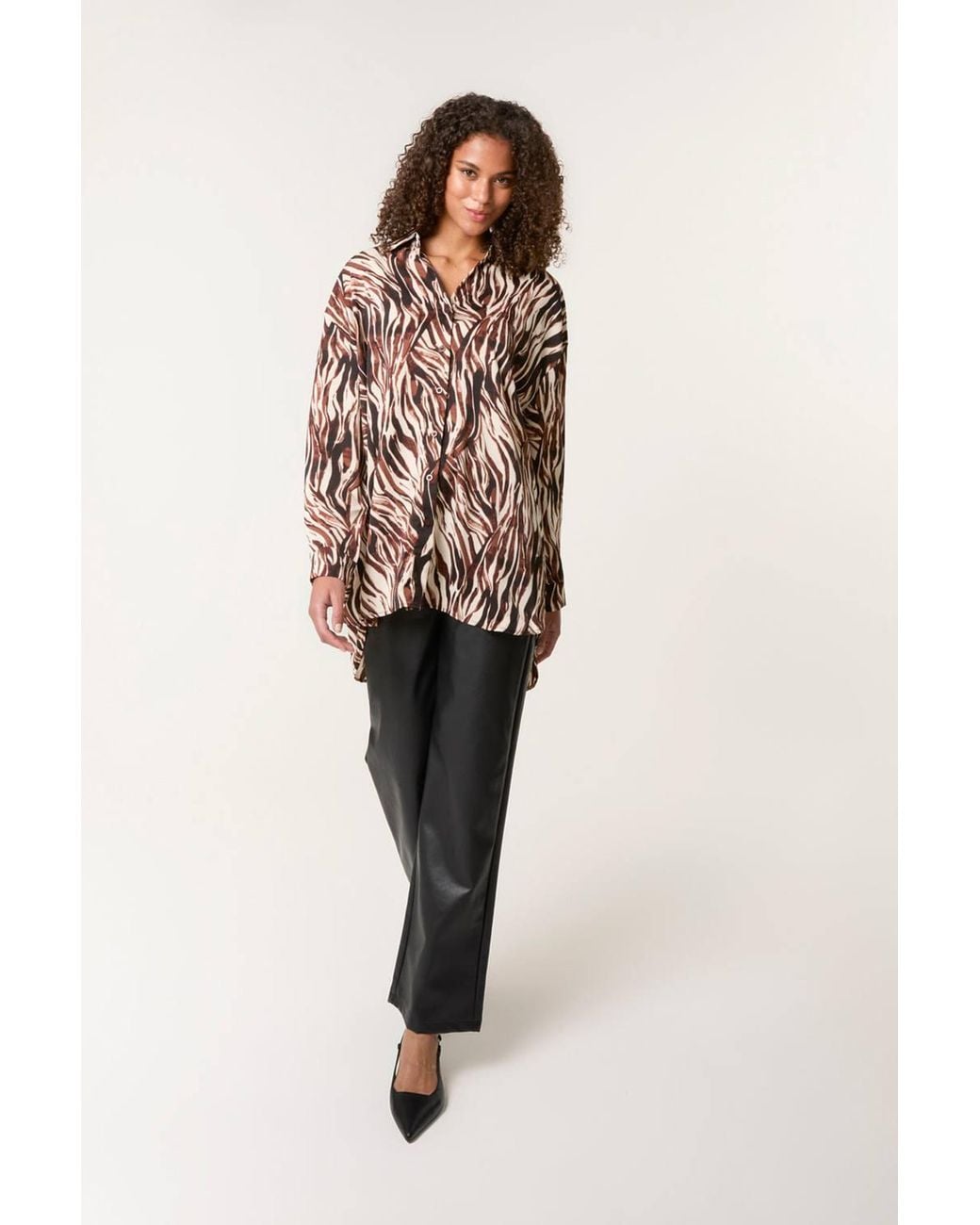 Blue Vanilla Brown Elasticated Waist Long Sleeve Slip On Turtleneck Blouse