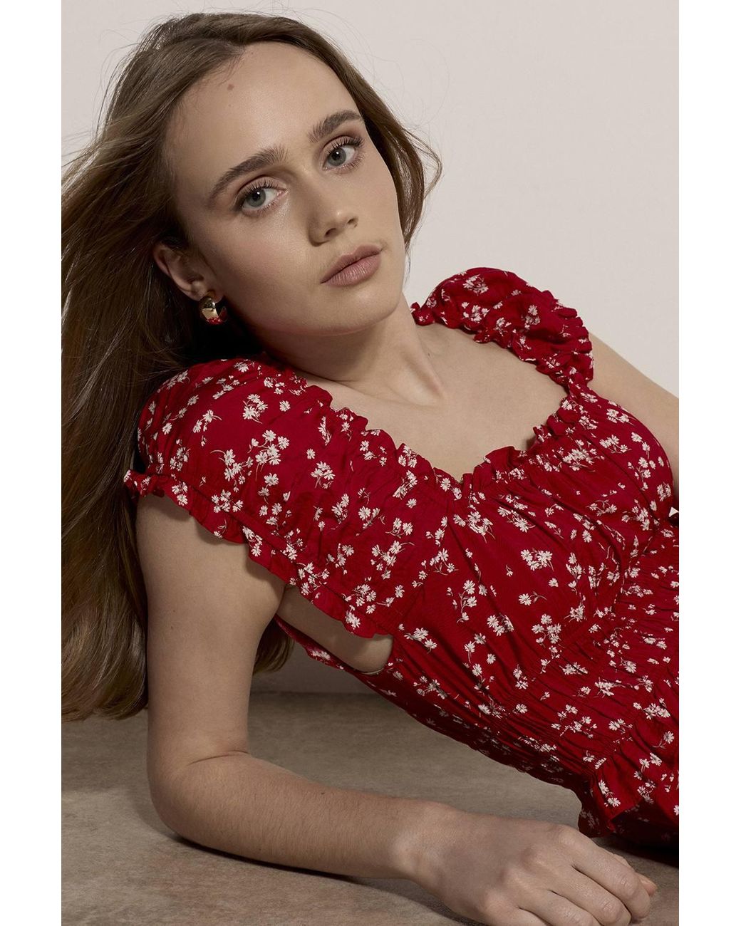 Apricot Red Floral Ruffle Mini Dress