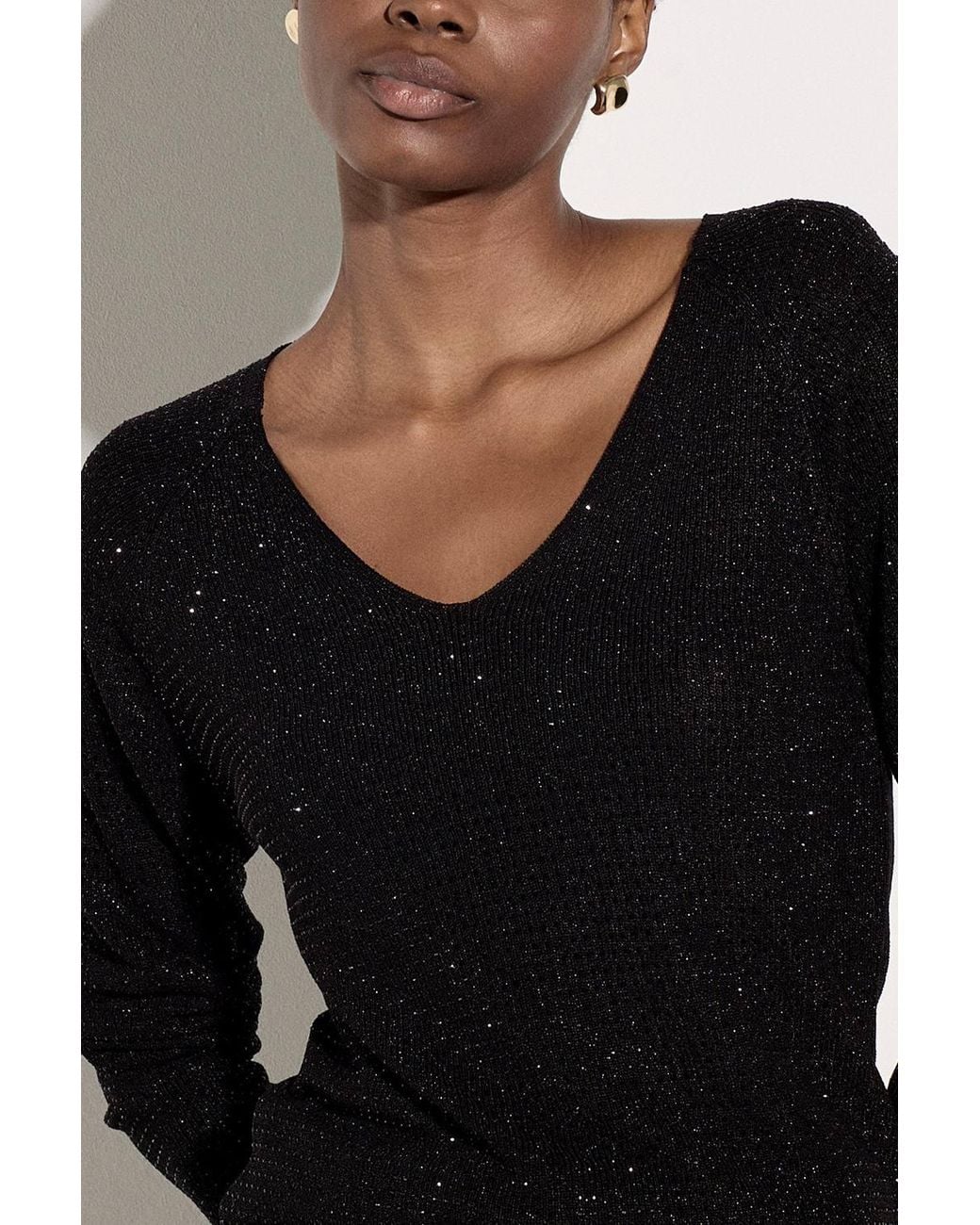 Apricot Black Diamante Embellished Fine Knit Jumper