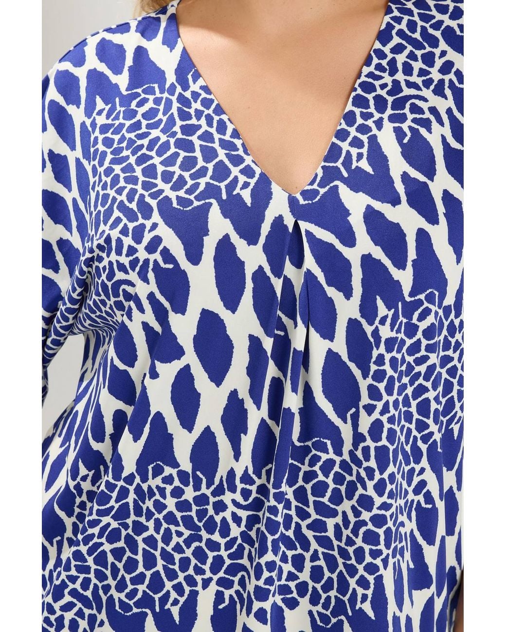 Yours Blue Abstract Pleat Front Top
