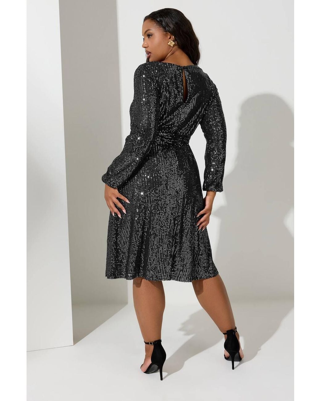 Yours Black Sequin Skater Dress