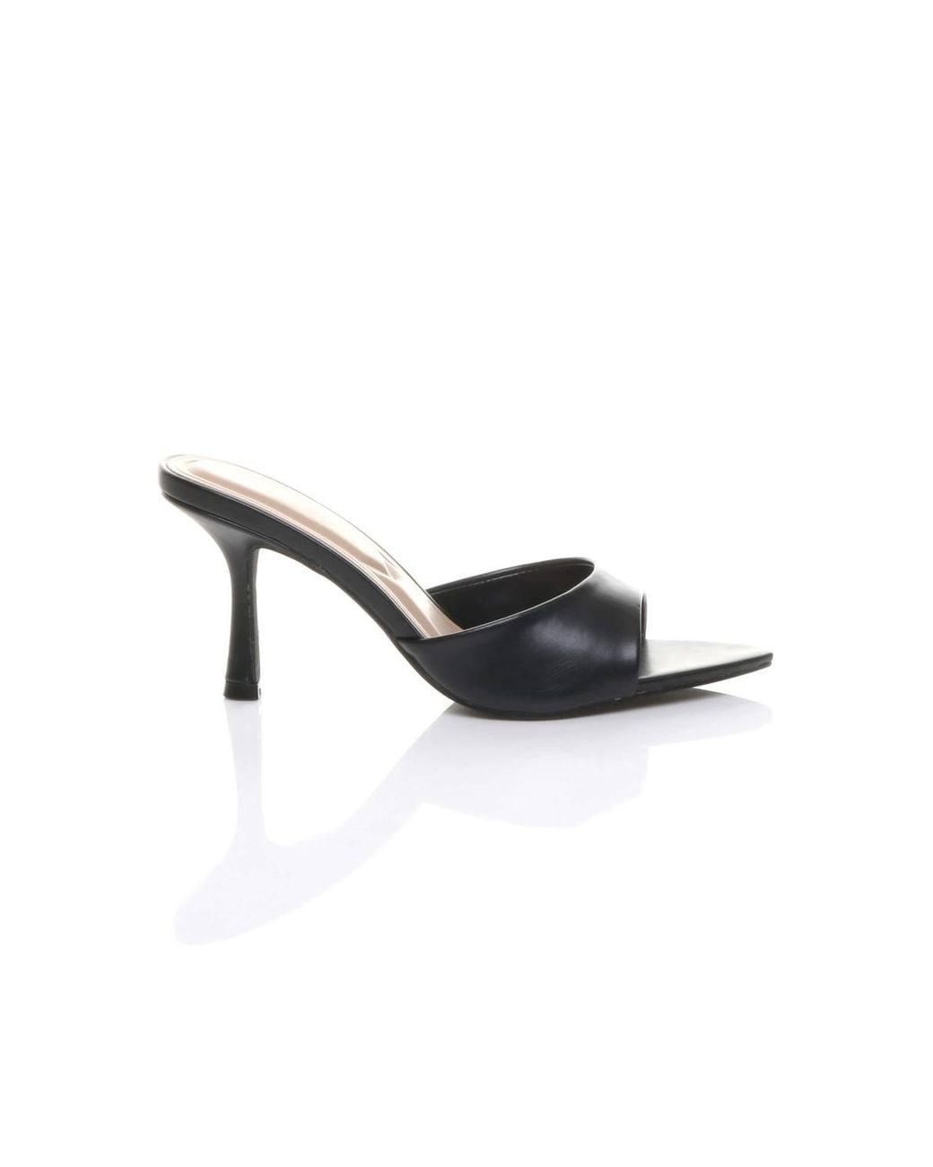 AJVANI Black High Heel Pointed Peep Toe Sandals Mules