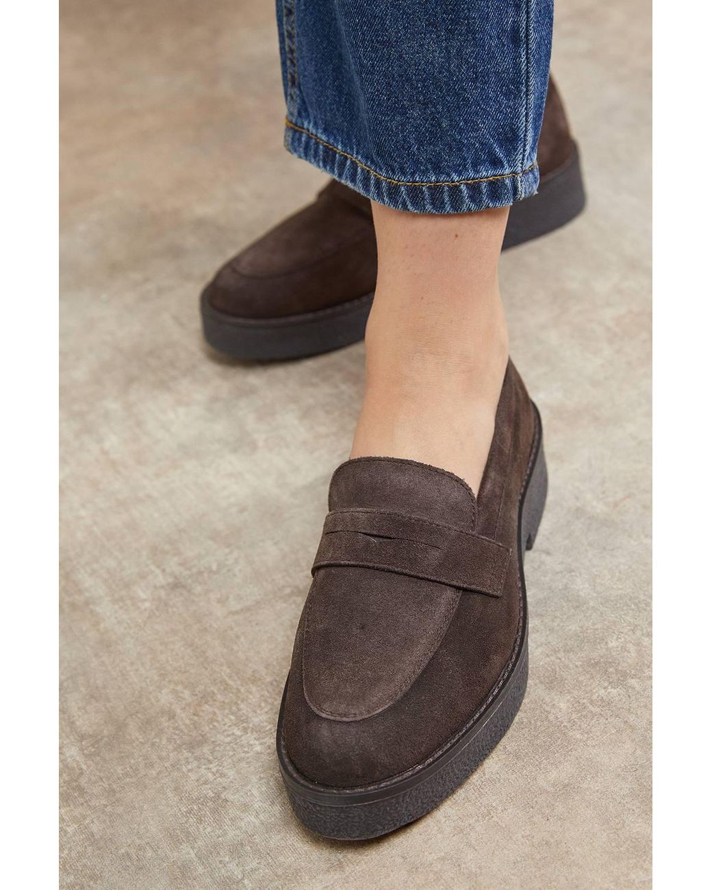 Oasis Blue Butter Suede Chunky Penny Casual Loafers
