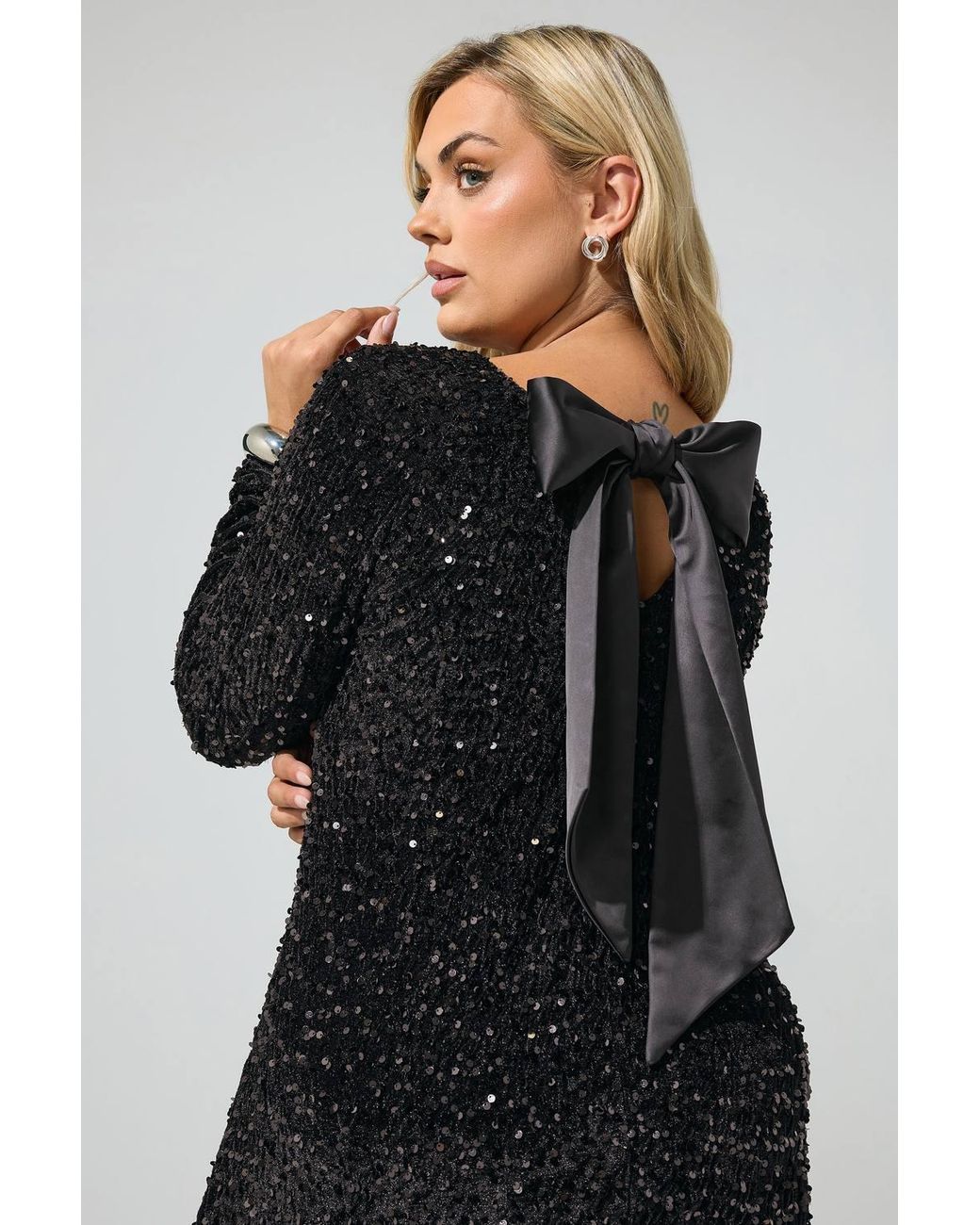 Yours Black Velvet Sequin Shift Dress