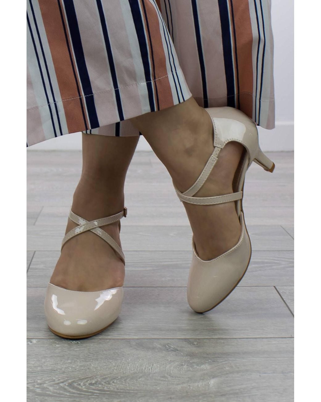 AJVANI Blue High Heelbuckle Crossed Strappy Court Shoes