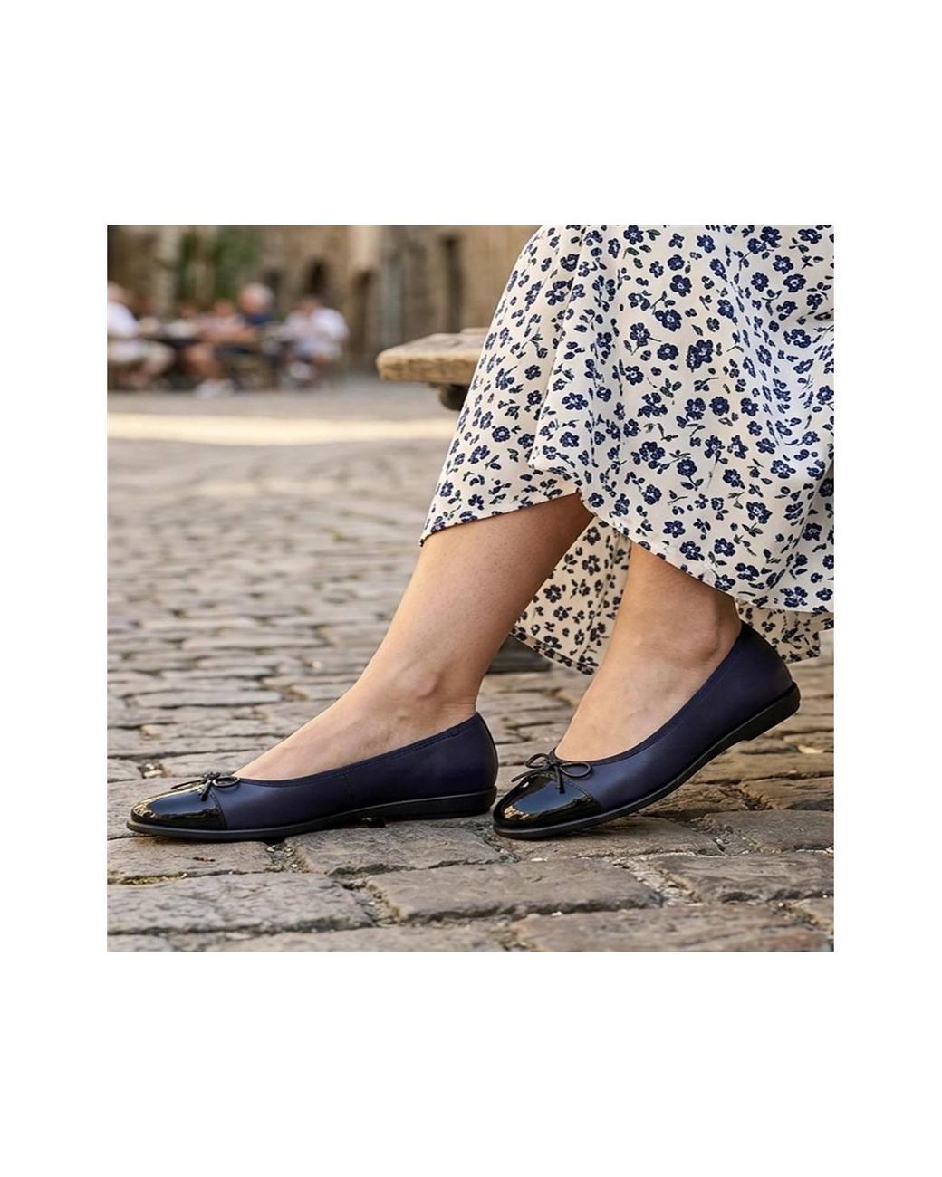 Pavers Blue Bow Detailed Faux Suede Flat Ballet Pumps