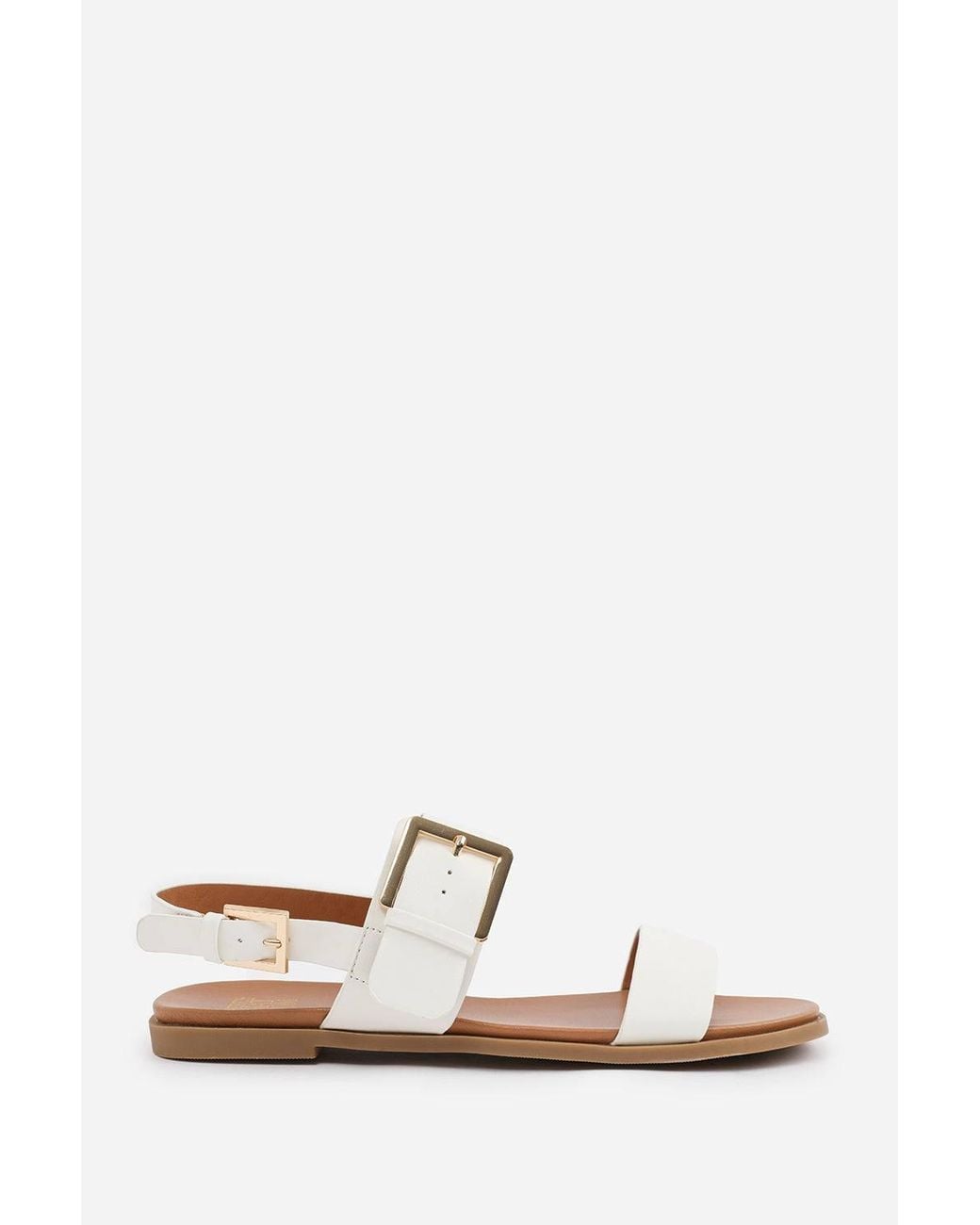 Where's That From Brown 'Uma' Classic Flat Sandals W/ Strap & Buckle Detail