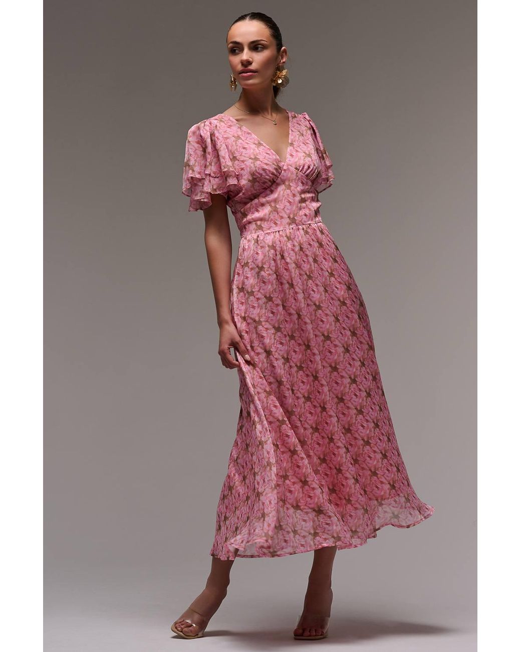 Jolie Moi Pink Layered Angel Sleeved Chiffon Maxi Dress