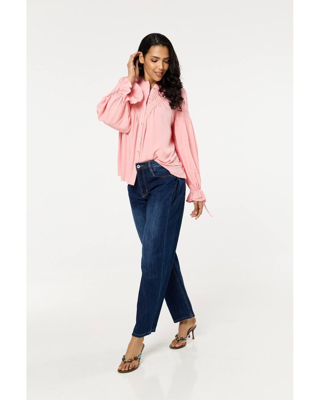 Liquorish Pink Light Lace Detail Shirt