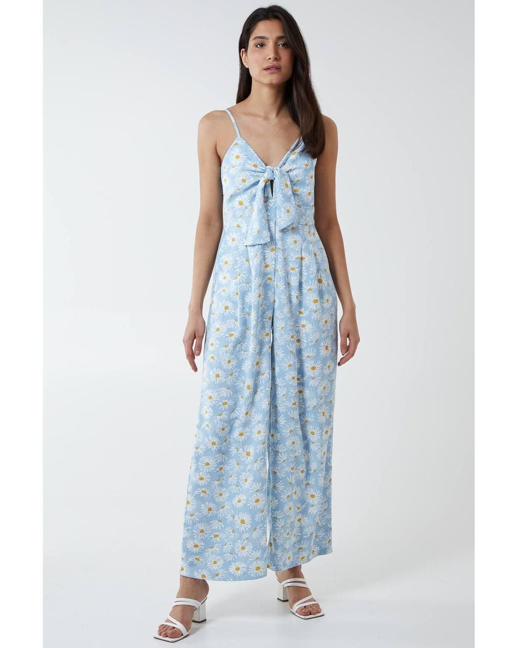 Blue Vanilla Blue Daisy Print Tie Front Jumpsuit