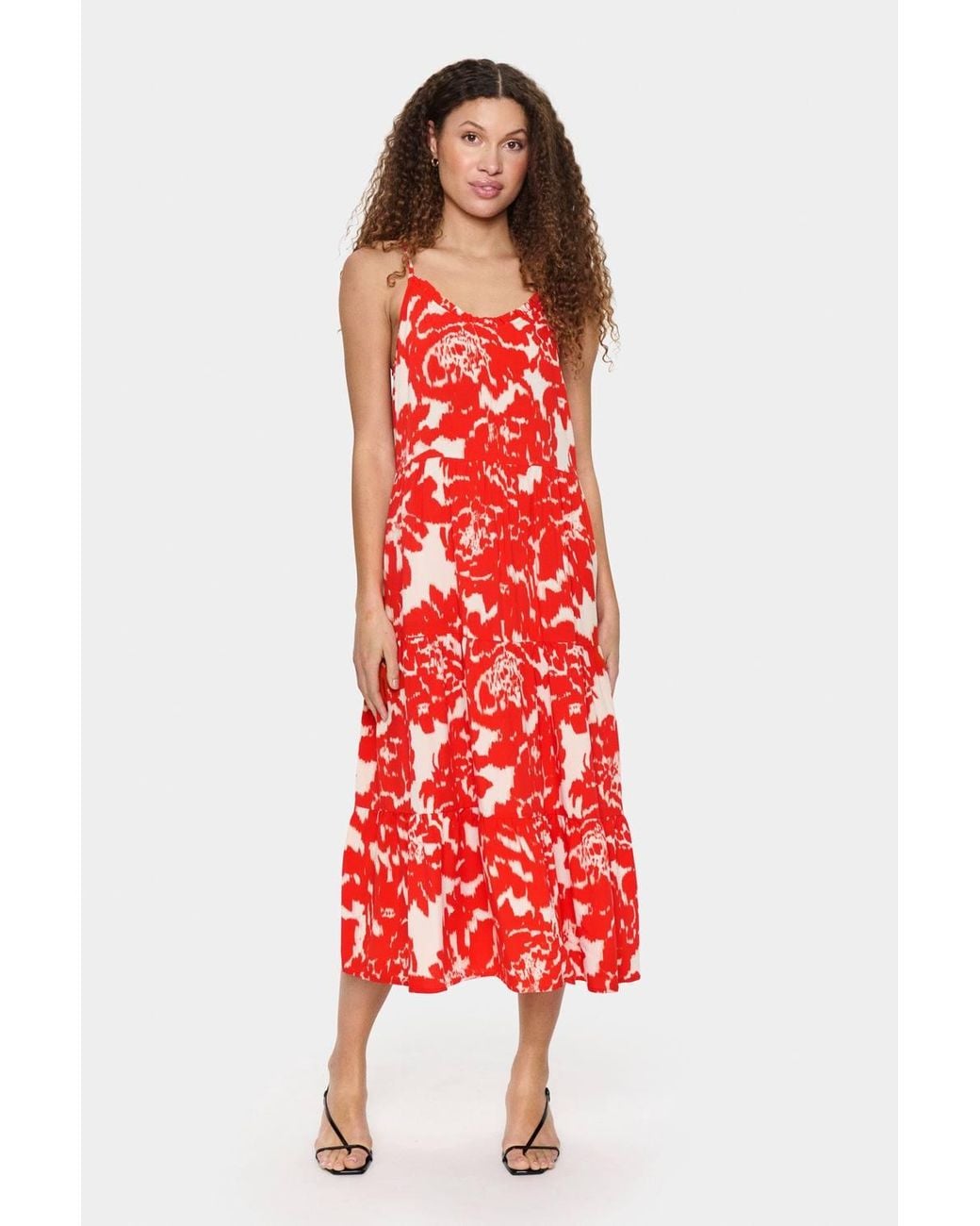 Saint Tropez Red Eda Spaghetti Straps A-Line Midi Dress