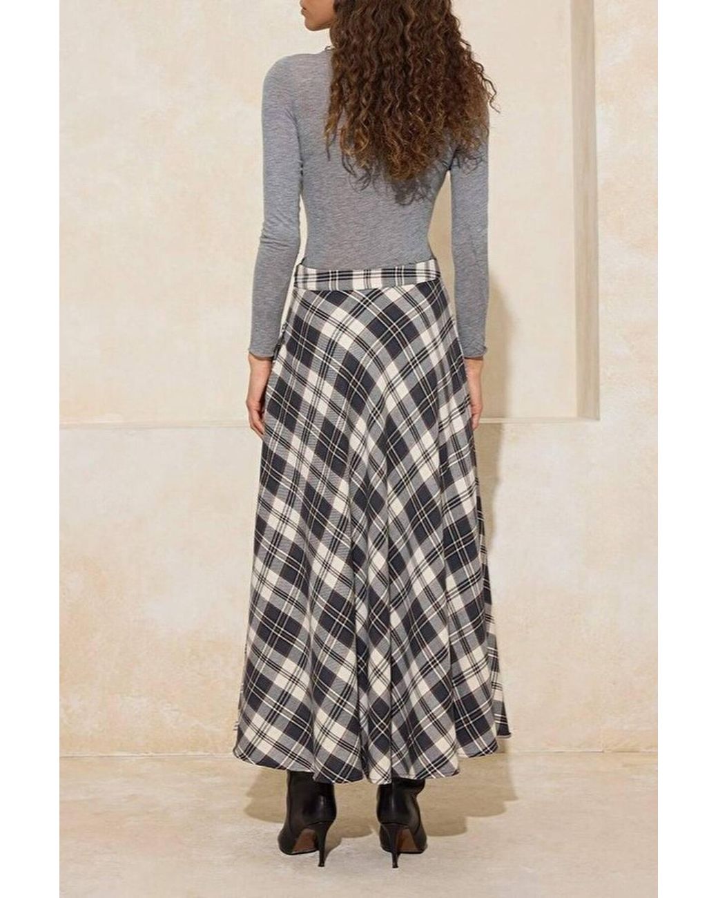 WOVCOR Multicolor Check Woven Flared Maxi Skirt
