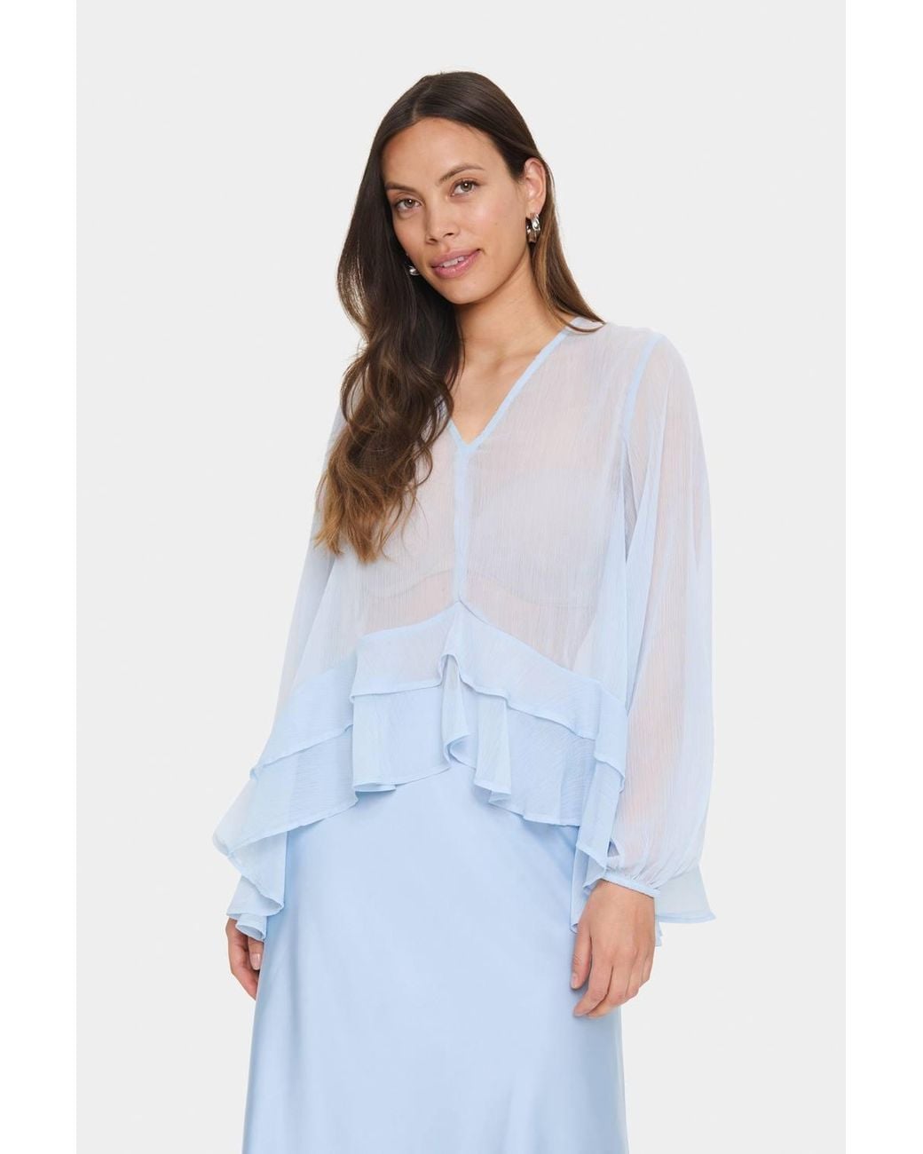 Saint Tropez White Lindzysz Flowy V Neck Blouse