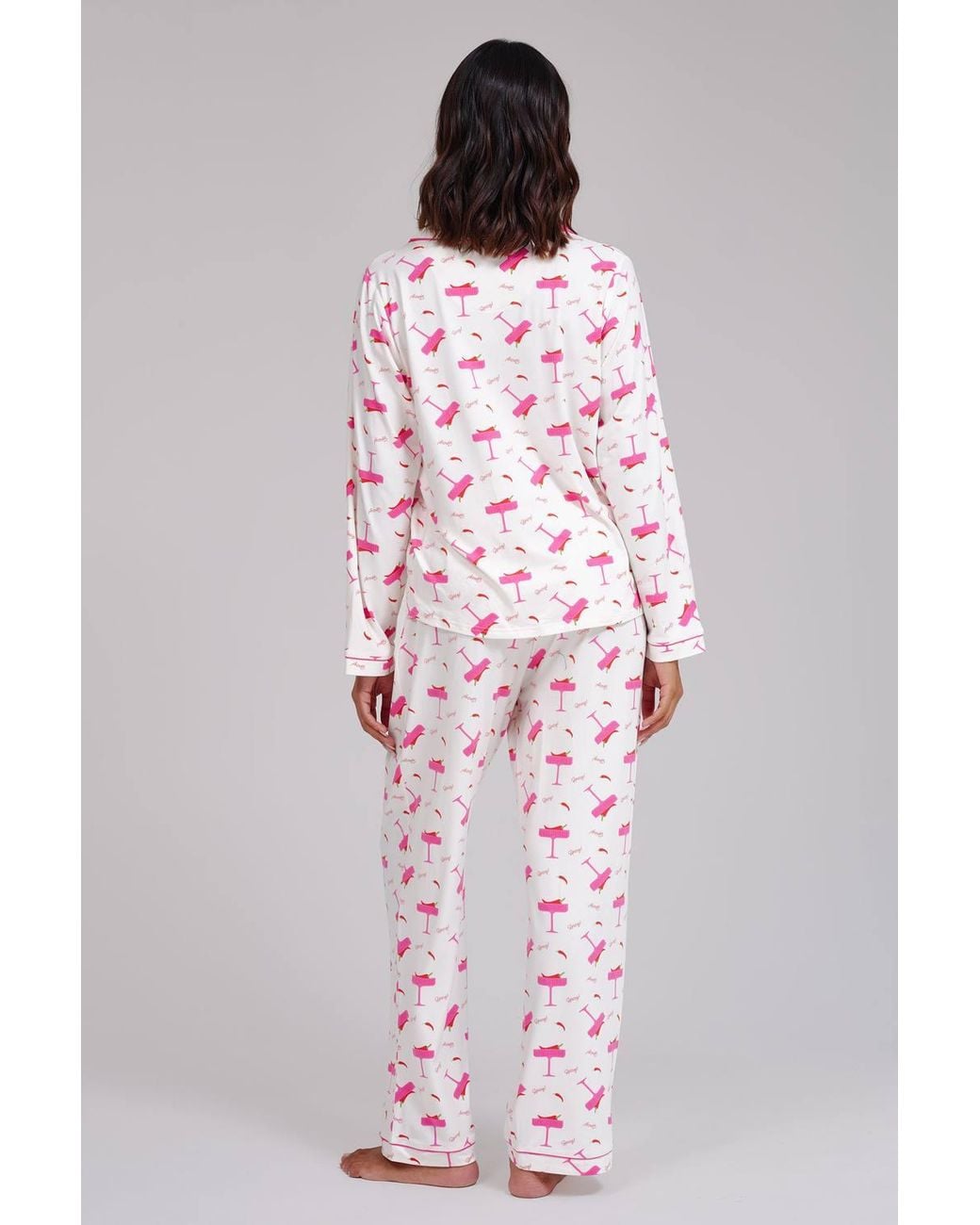 Loungeable Red Spicy Marg Print Wide Leg Traditional Revere Pyjama Set