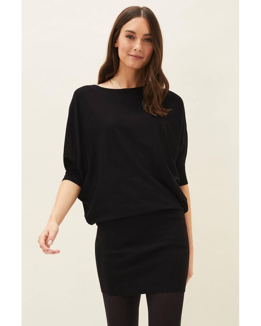 Phase Eight Black Becca Batwing Knitted Mini Dress