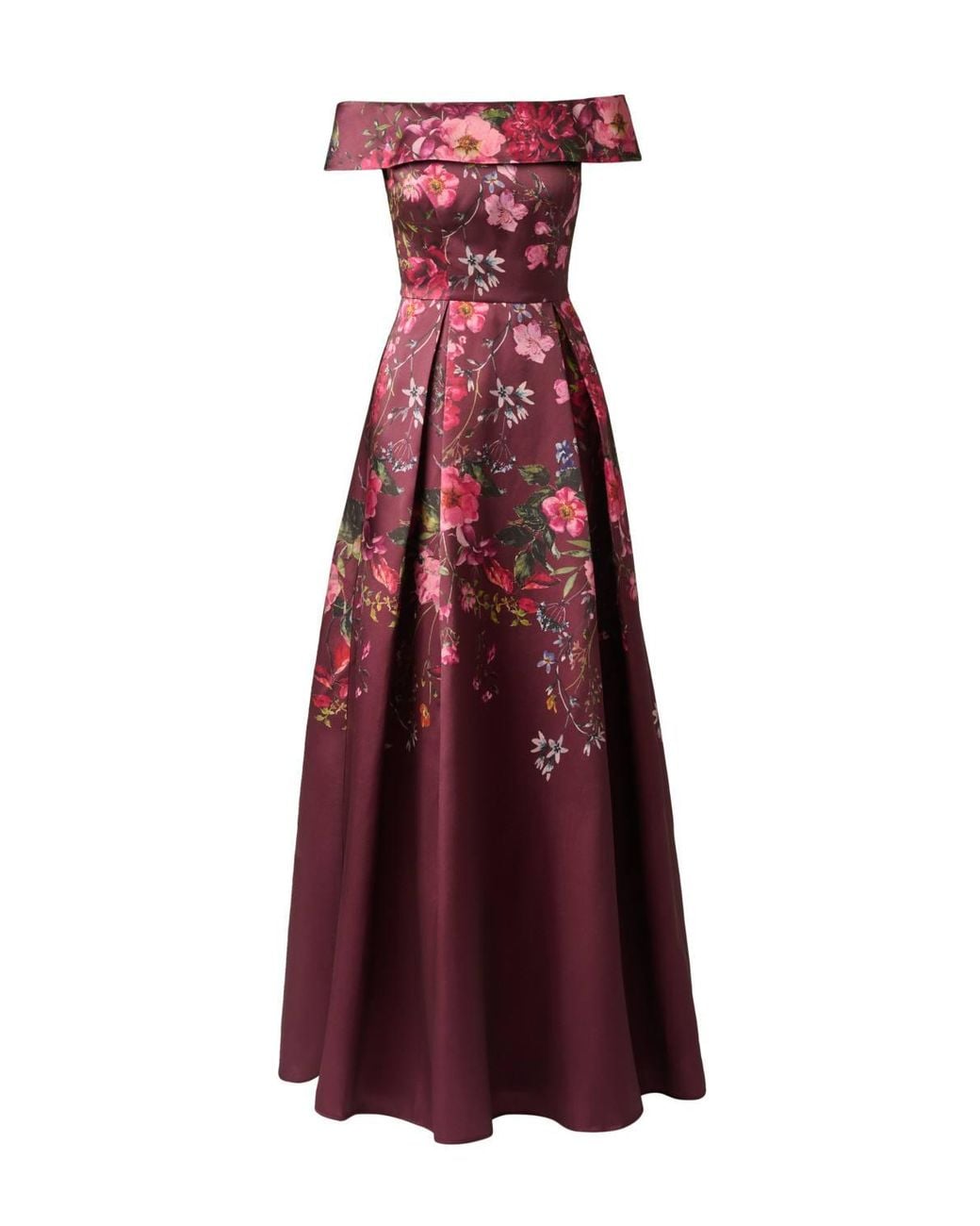 Adrianna Papell Purple Shoulder Printed Gown Dress
