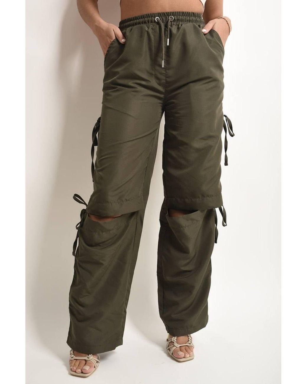 IKRUSH Green Mandy Knee Cut Out Cargo Trouser