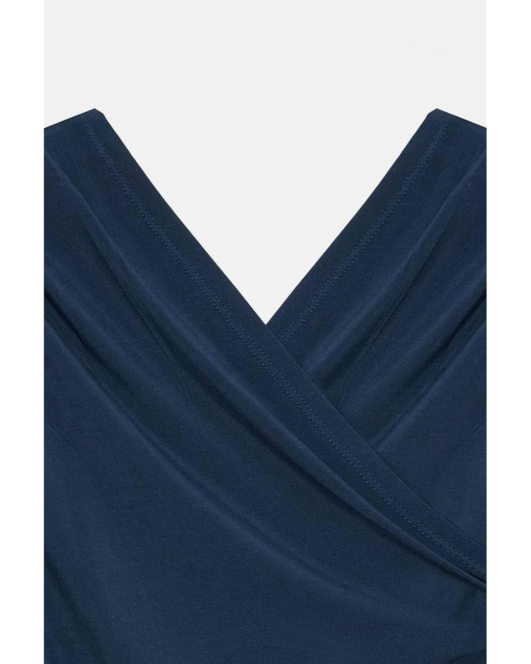 Dilvin Blue Slim Fit V-Neck Jersey Blouse