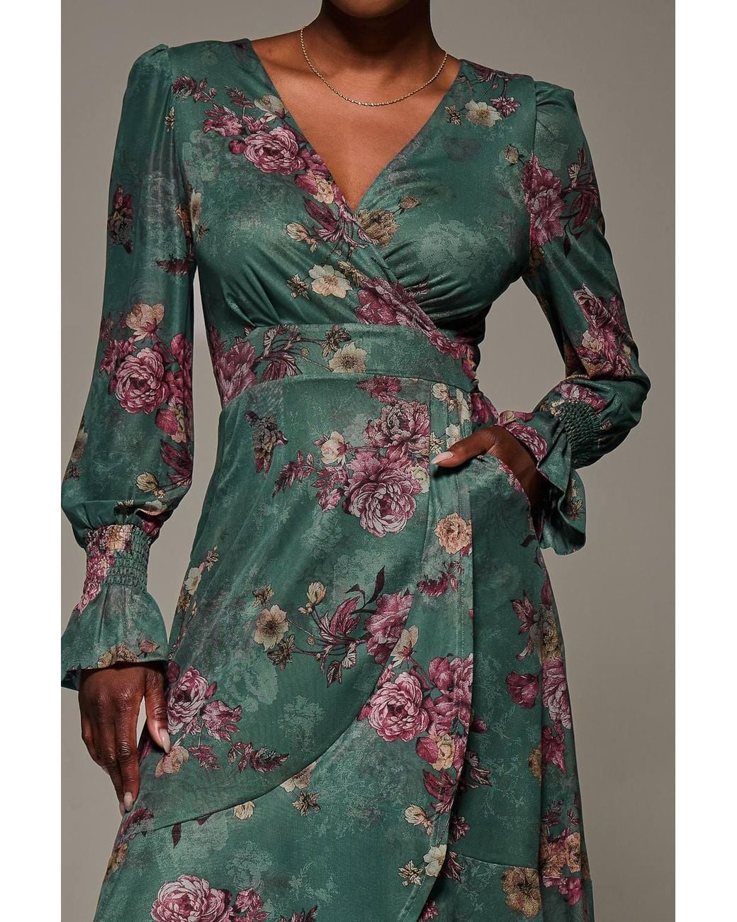 Jolie Moi Green Long Sleeve Frill Hem Mesh Maxi Dress