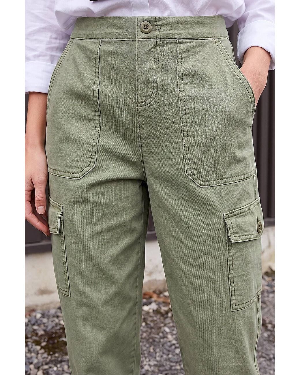 Roman Green Casual Elastic Waist Cargo Stretch Trousers