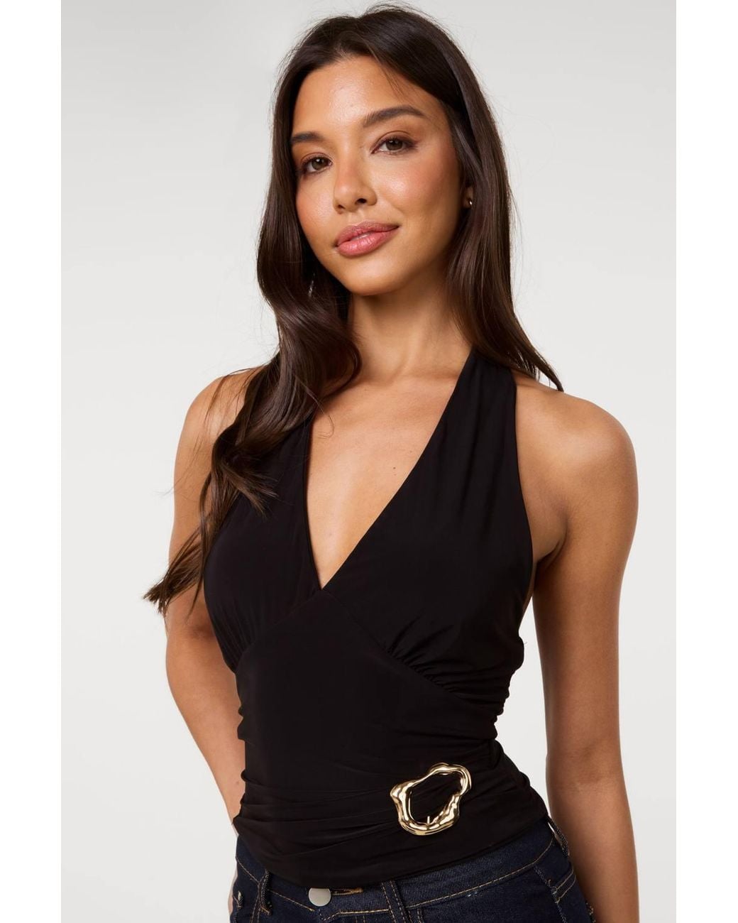 Pink Vanilla Blue Slinky Buckle Halter Neck Top