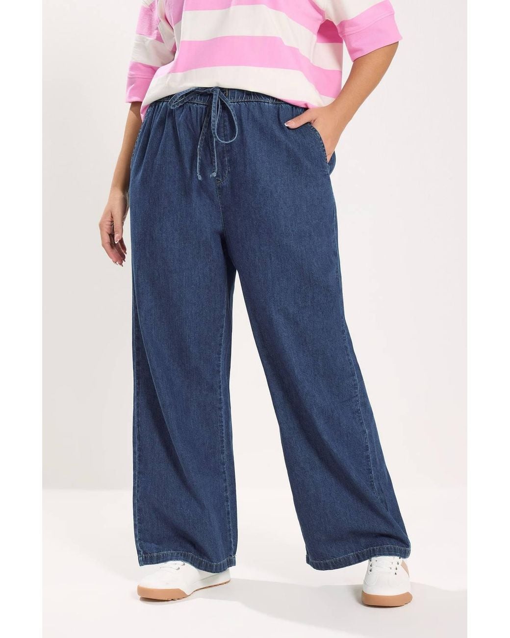 Yours Blue Pull On Wide Leg Jeans