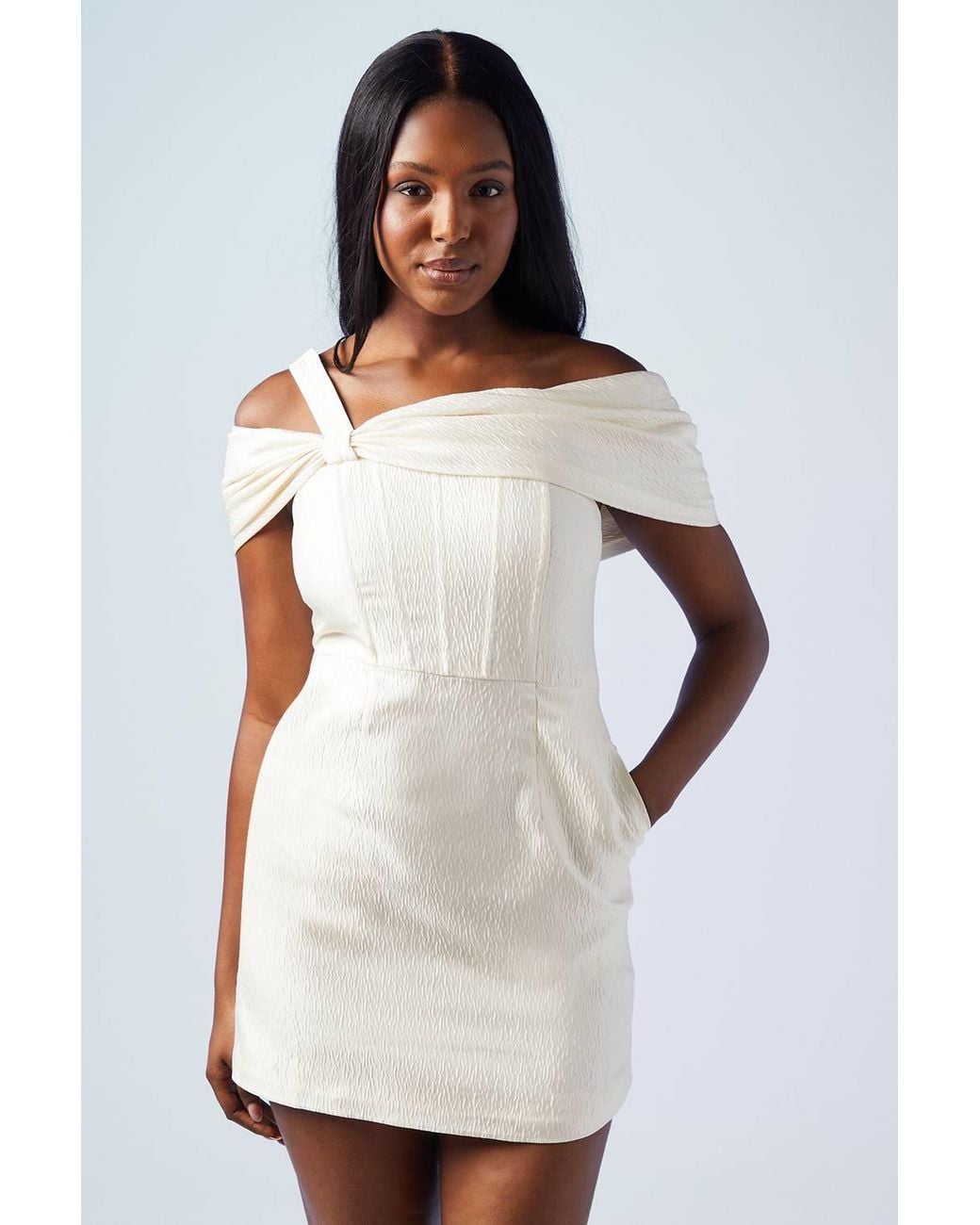 Coast White Statement Bow Bardot Bridal Mini Dress
