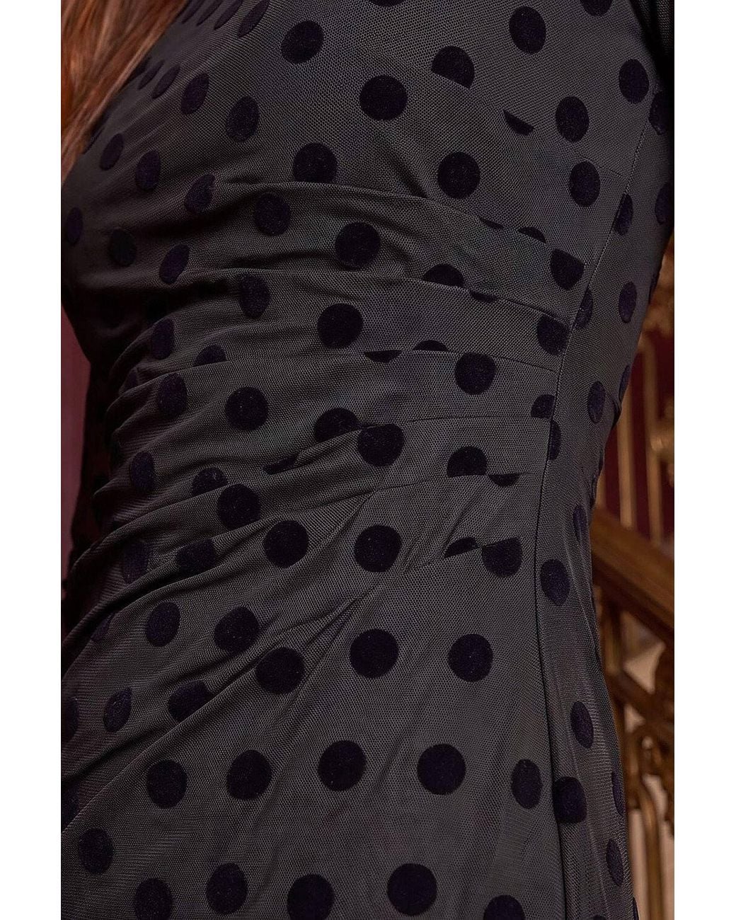 Roman Brown Polka Dot Ruched Stretch Dress