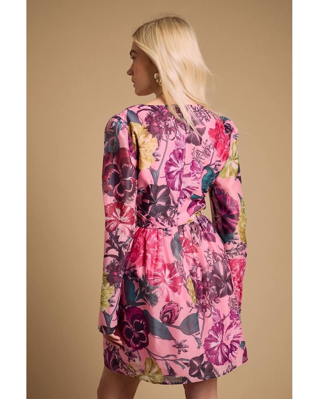 Oasis Pink Structured Fit & Flare Pleat Detail Mini Dress