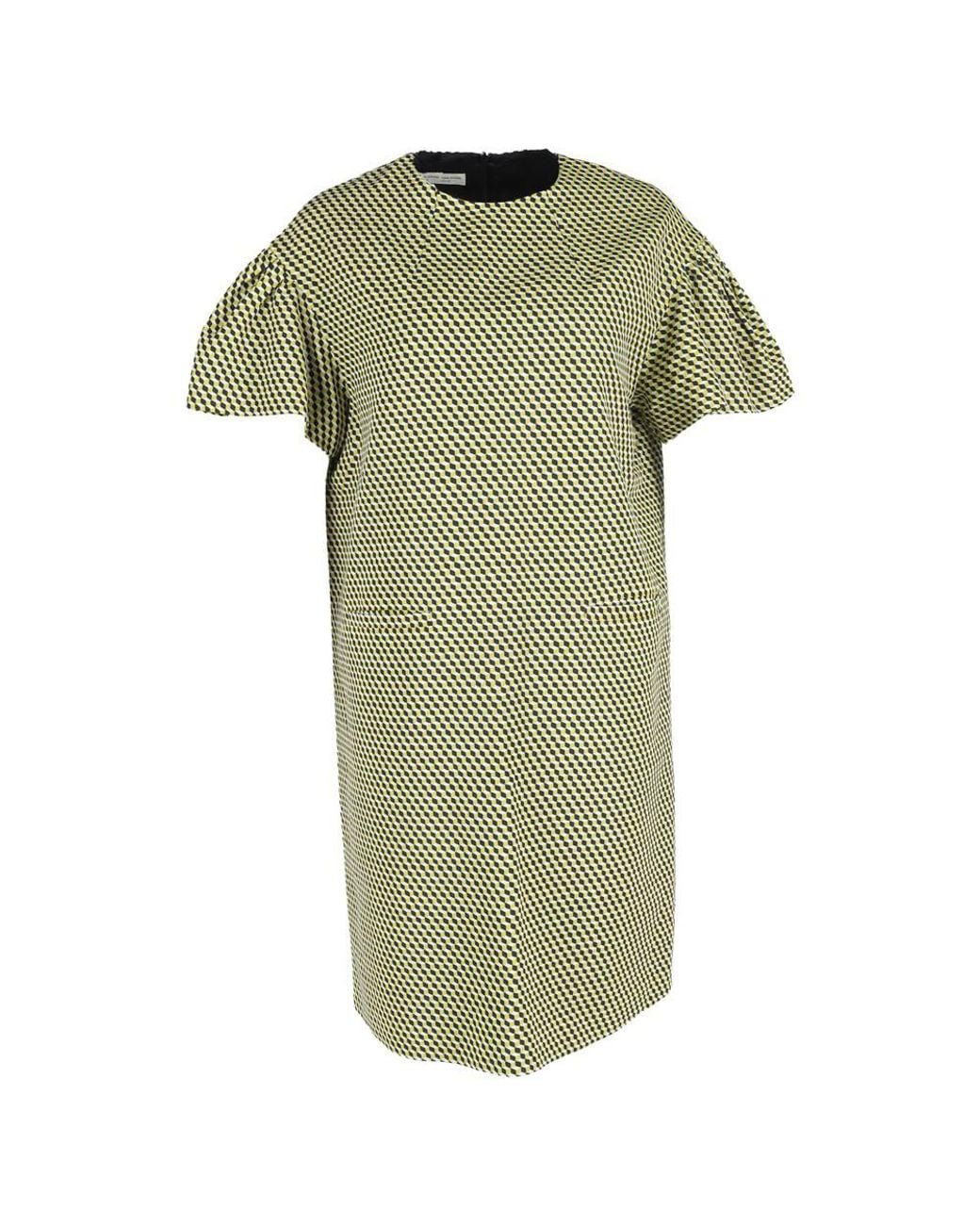 Dries Van Noten Green Preloved Geometric Printed Dress