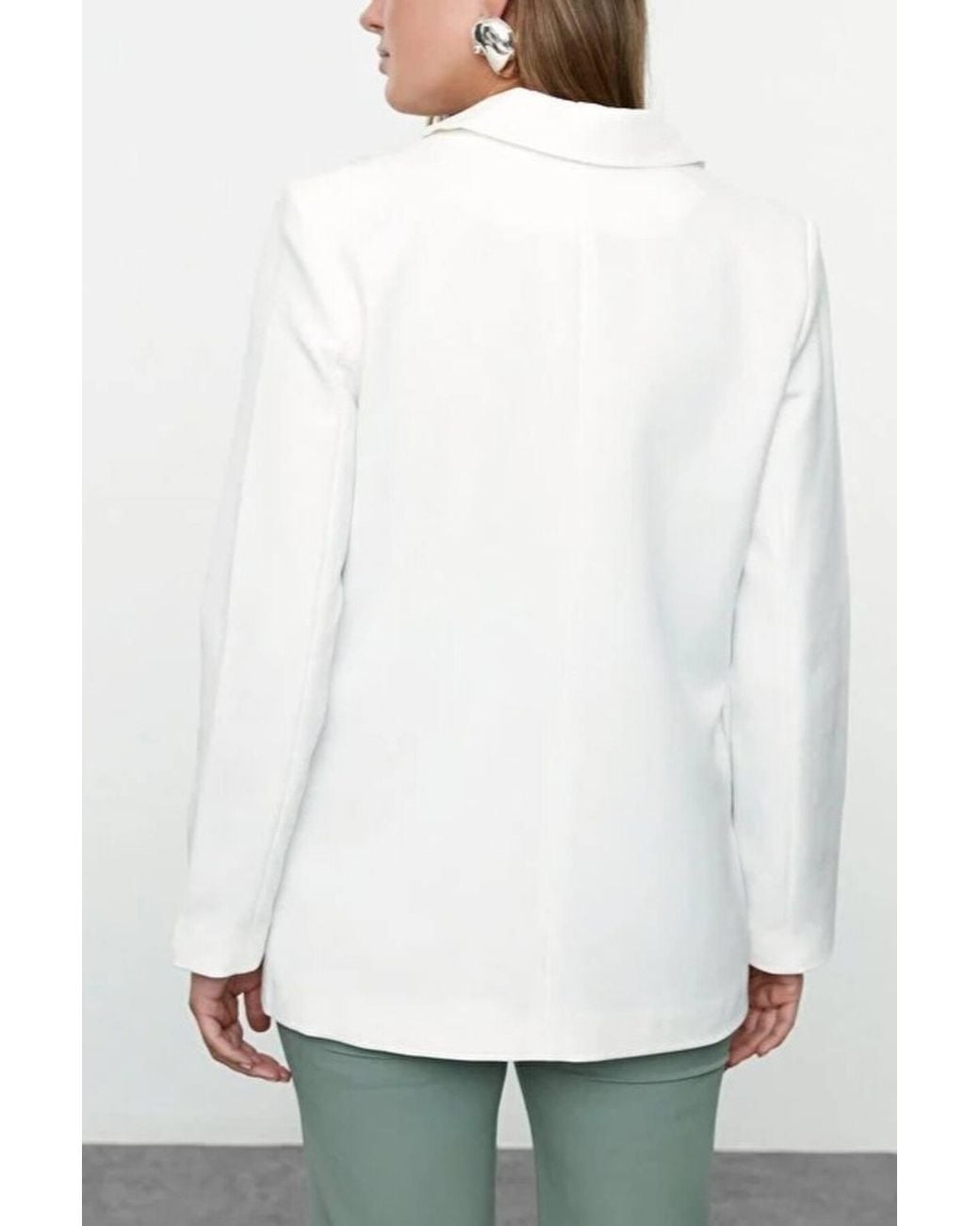 WOVCOR White Single-Breasted Tailored Woven Blazer Jacket
